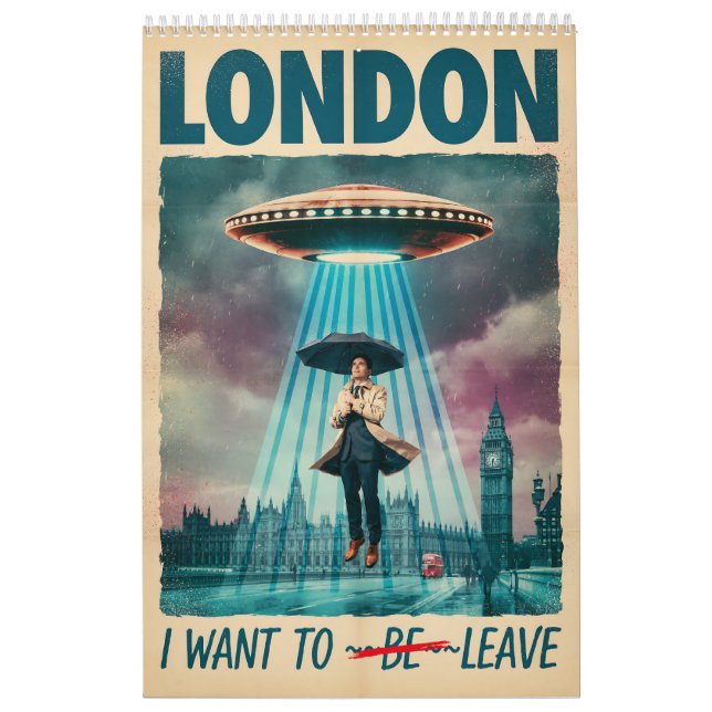 Funny London Alien Abduction Retro Sci-Fi Poster Kalender (Omslag)