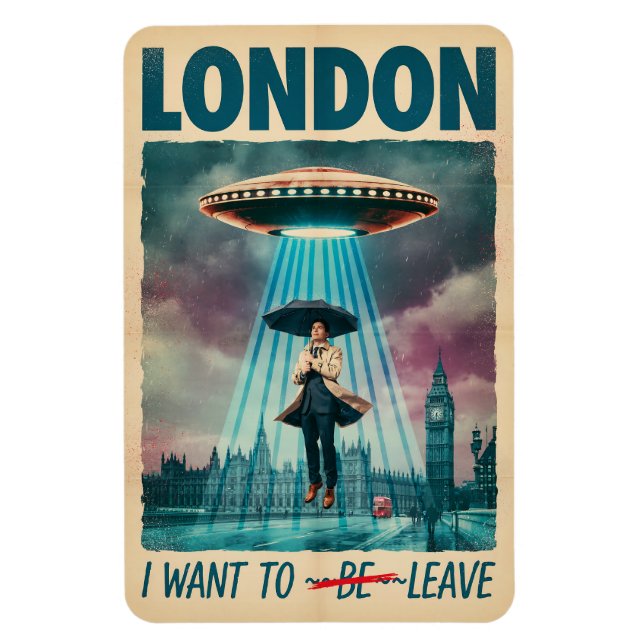 Funny London Alien Abduction Retro Sci-Fi Poster Magnet (Vertikal)