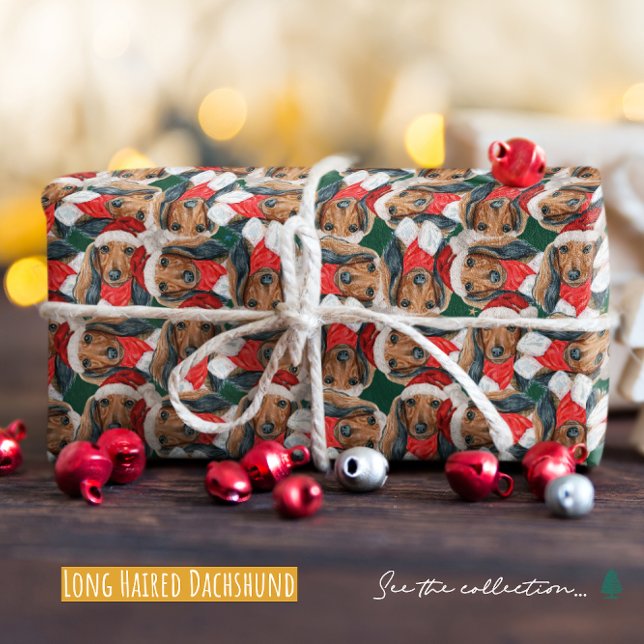 Funny Long Hved Dachshund jul Mönster Presentpapper (Skapare uppladdad)