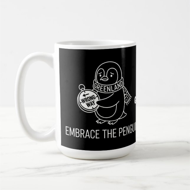 Funny Lost Greenland Penguin Embrace the Wrong Way Kaffemugg (Vänster)
