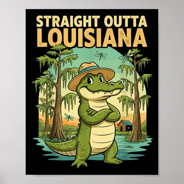 Funny Louisiana Alligator Retro Wildlife Travel Ba Poster (Framsidan)