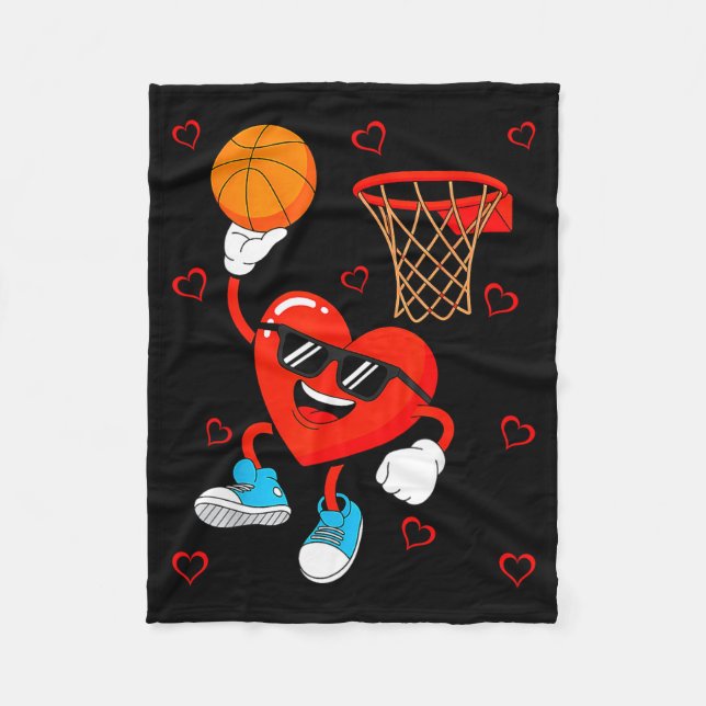 Funny Love Basketball Heart Shape Happy Valentine' Fleecefilt (Framsidan)
