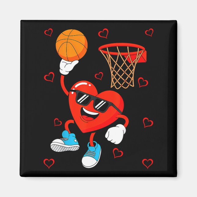 Funny Love Basketball Heart Shape Happy Valentine' Magnet (Framsidan)