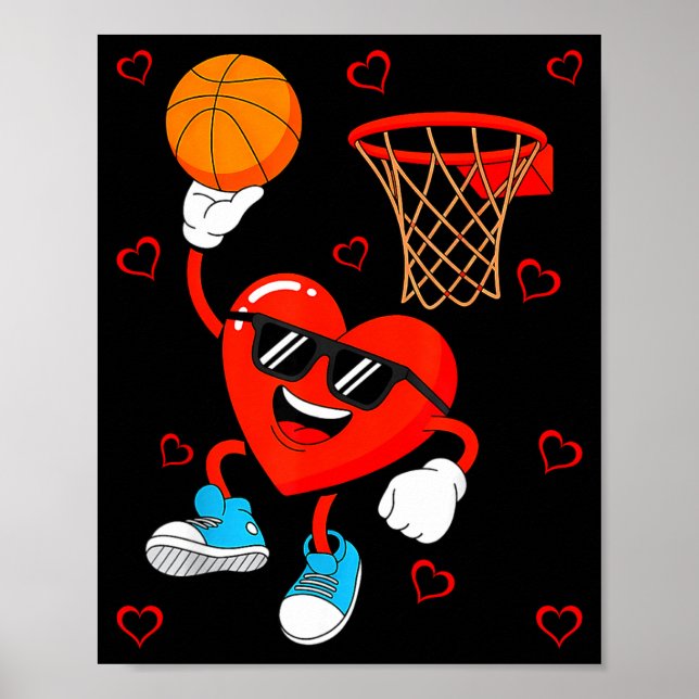 Funny Love Basketball Heart Shape Happy Valentine' Poster (Framsidan)