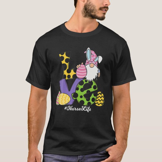 Funny LOVE Gnome Nurse Life Leopard Eggs Easter Da T Shirt (Framsida)