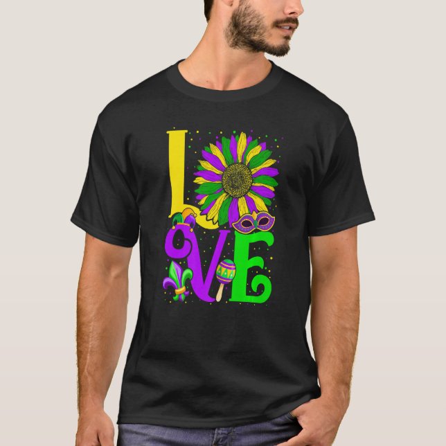 Funny LOVE Mardi Gras Sunflower Fleur De Lys Costu T Shirt (Framsida)