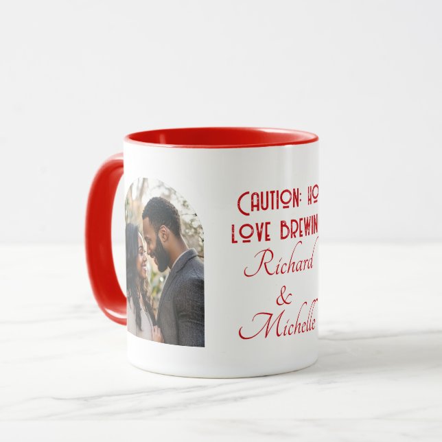 Funny Love Quote Custom Photo and Names Red Mugg (Framsida vänster)