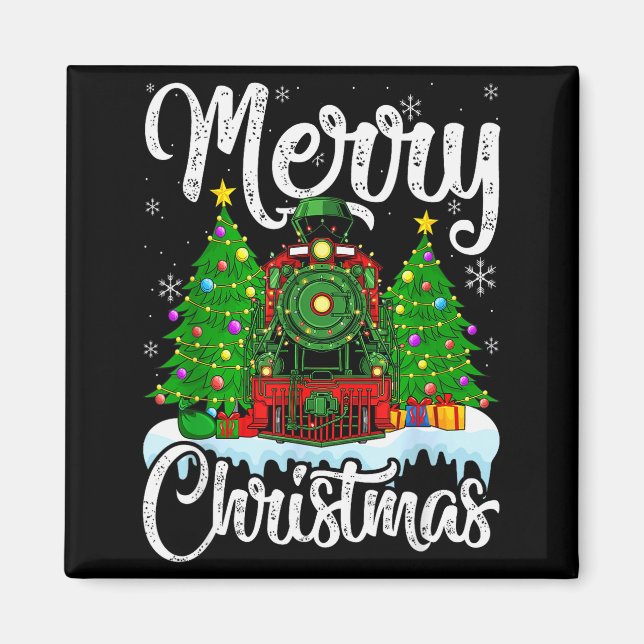 Funny Lover Xmas Lighting Santa Train Christmas  Magnet (Framsidan)