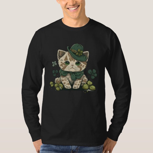 Funny Lucky Green Proud Irish St Patricks Day Cat T Shirt (Framsida)