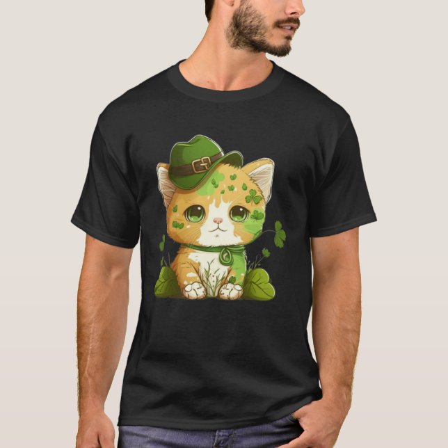 Funny Lucky Green Proud Irish St Patricks Day Cat  T Shirt (Framsida)