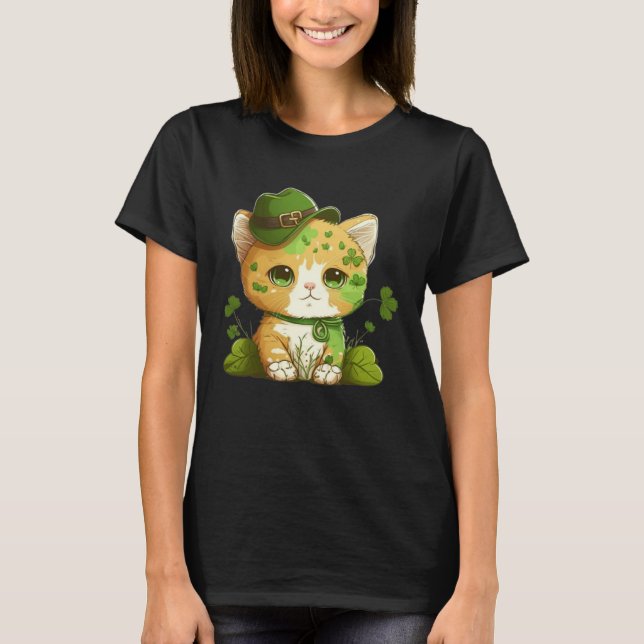 Funny Lucky Green Proud Irish St Patricks Day Cat  T Shirt (Framsida)