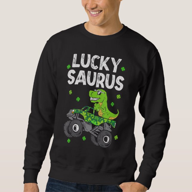 Funny Lucky Saurus T Rex Monster Lastbil Patricks  Lång Ärmad Tröja (Framsida)