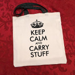 Funny Lugn för Behålla och Carry Saker Krona Typog Tygkasse<br><div class="desc">Behålla Lugn och Carry Saker... och du gör det med din handske väska. Det här är ett underligt och ovanligt motto med det välkända royalet krona-typografi, en unik vändpunkt på Lugnen av Behålla på en praktisk och användbar återanvändbar text. Det är jordvänligt att handla, robust och har ett stort handtag...</div>