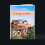 FUNNY Lycklig 50:e födelsedag Vintage Orange Lastb Kort<br><div class="desc">FUNNY Lycklig 50:e födelsedag Orange Lastbil V2 Detta kort med vintagen lastbil i fält är ett roligt sätt att önska en mycket Vintage kille speciell.  All text är anpassade.  En roligt och ett slags kort!</div>