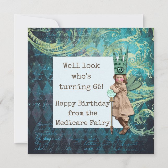 Funny Lycklig 65e Birthday Medicare Fairy Kort (Framsida)