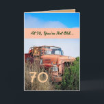 FUNNY Lycklig 70:e födelsedagen - Vintage Orange L Kort<br><div class="desc">Detta kort med vintagen lastbil i fält är ett roligt sätt att önska en mycket speciell kille grattis på födelsedagen.  All text är anpassade.  En roligt och ett slags kort!</div>