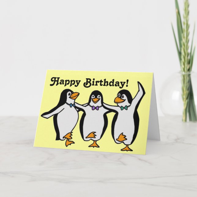 Funny Lycklig Dancing Penguins Birthday Kort (Framsida)