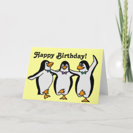 Funny Lycklig Dancing Penguins Birthday Kort