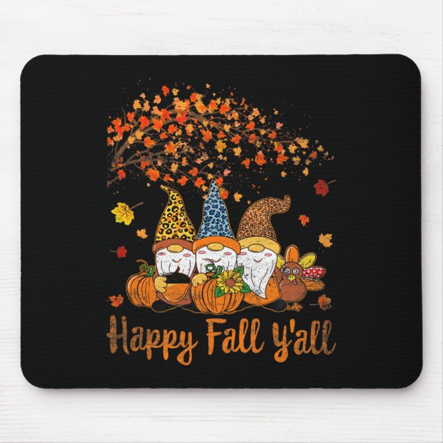 Funny Lycklig Fall Y'all Thanksgiving Gnomes Träd  Musmatta (Framsidan)