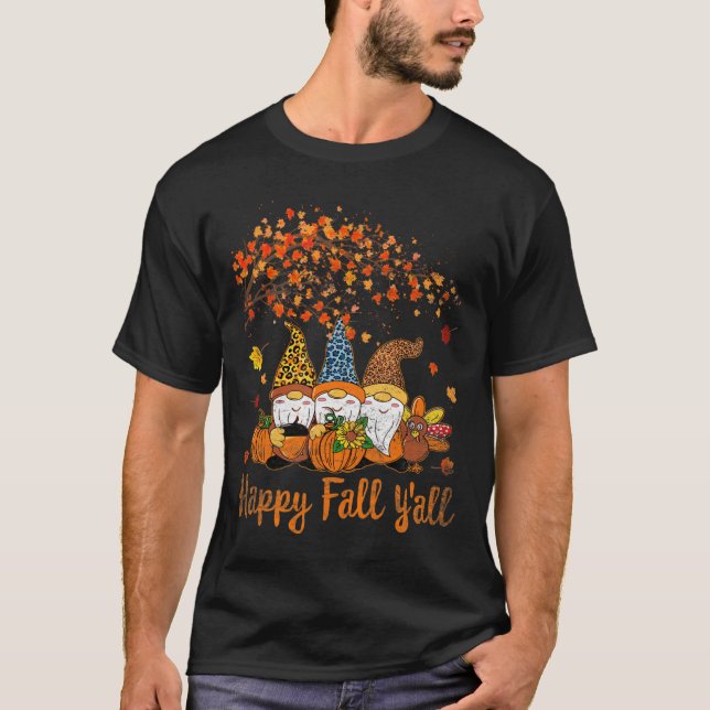 Funny Lycklig Fall Y'all Thanksgiving Gnomes Träd  T Shirt (Framsida)