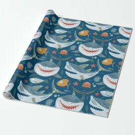 Funny Lycklig-haj Blue Ocean Animal Mönster Presentpapper