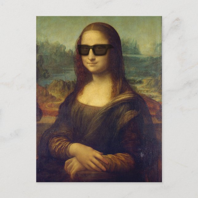 Funny Lycklig Hipster Mona Lisa i Shades Vykort (Framsida)