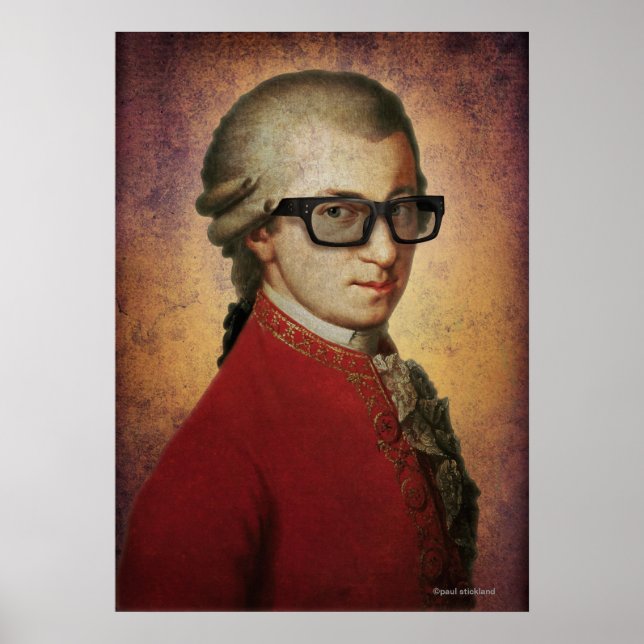Funny Lycklig Hipster Mozart Classical Music Art Poster (Framsidan)