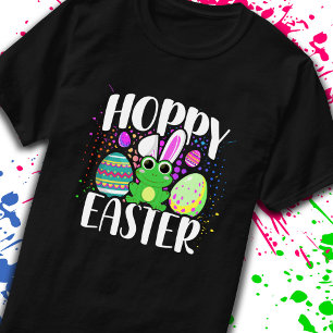 Funny Lycklig Hoppy Påskägg Cute Frog Bunny Öron T Shirt