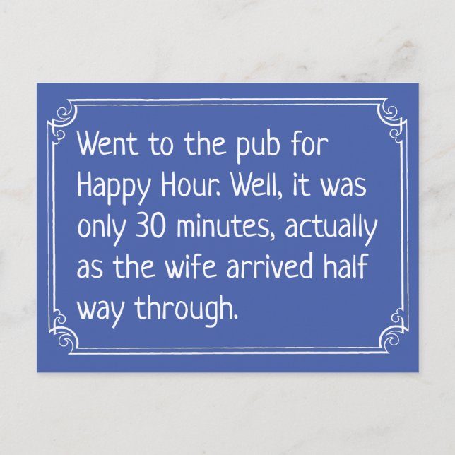 Funny Lycklig Hour Pub Joke Vykort (Framsida)