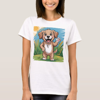 Funny Lycklig Hund Kids T-Shirt - Cute Tecknad Pup