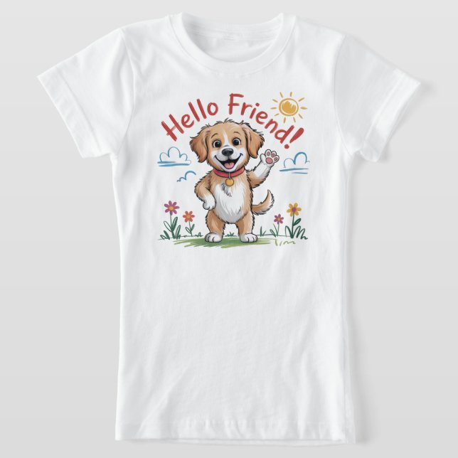 Funny Lycklig Hund Kids T-Shirt - Cute Tecknad Pup (Laydown)