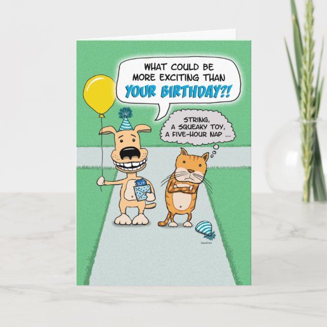 Funny Lycklig Hund och Grumpy Cat Birthday Kort (Framsida)
