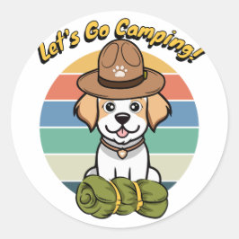 Funny Lycklig hund vill gå och campa Runt Klistermärke