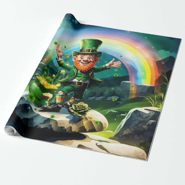 Funny lycklig leprechaun presentpapper (Utrullad)