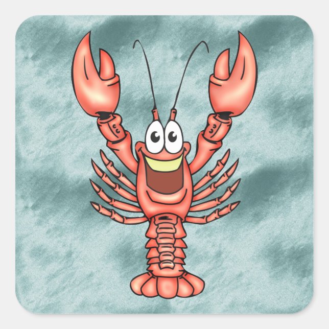 Funny Lycklig Lobster Fyrkantigt Klistermärke (Framsida)