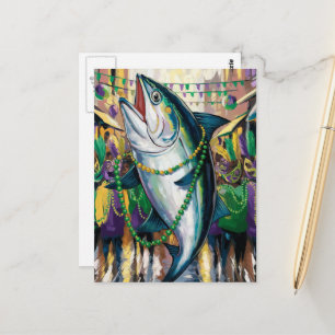 Funny Lycklig Mardi Gras Fish Vykort