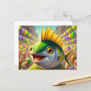 Funny Lycklig Mardi Gras Fish Vykort