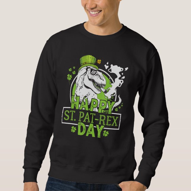 Funny Lycklig St Pat Rex Day Dinosaur St Patrick D Lång Ärmad Tröja (Framsida)