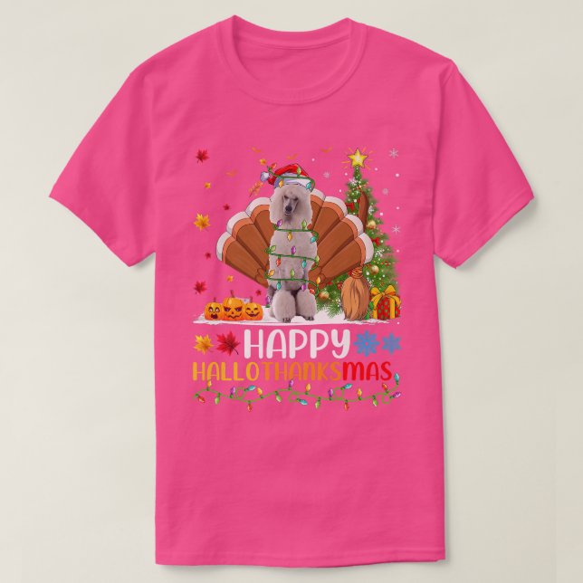 Funny Lycklig Standard Pudel Hund HelloTackMas T Shirt (Design framsida)