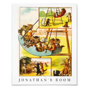 Funny Lycklig Vintage Cats Kittens Kids Room Decor Fototryck