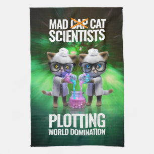 Funny Mad Cat Scientists Plotting World Doming Kökshandduk