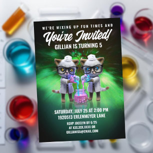 Funny Mad Cat Scientists Purrfect Birthday Inbjudningar