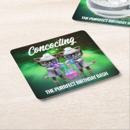 Funny Mad Cat Scientists Purrfect Birthday Underlägg Papper Kvadrat
