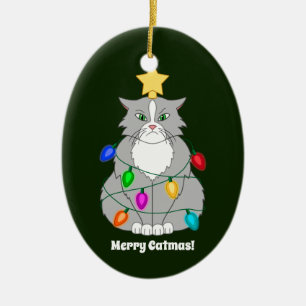 Funny Mad Julgran Cat i Colorful Ljus Julgransprydnad Keramik