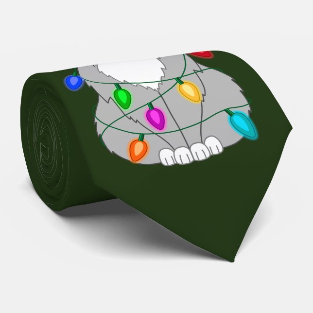 Funny Mad Julgran Cat i Colorful Ljus Slips (Rullad)