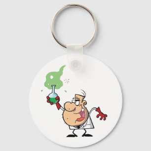 Funny Mad Scientist Holding Grönt Potion Nyckelring