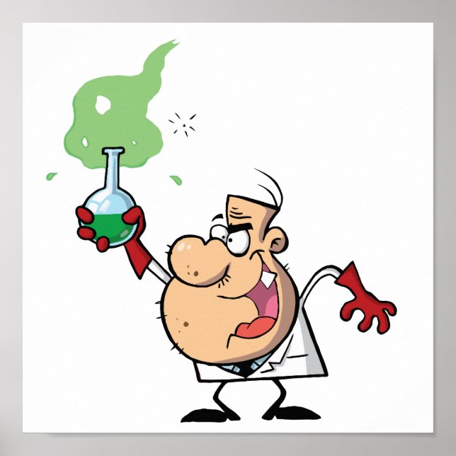 Funny Mad Scientist Holding Grönt Potion Poster (Framsidan)