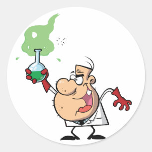 Funny Mad Scientist Holding Grönt Potion Runt Klistermärke