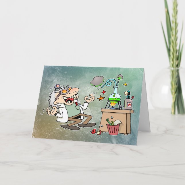 Funny Mad Scientist Tecknad Card Kort (Framsida)