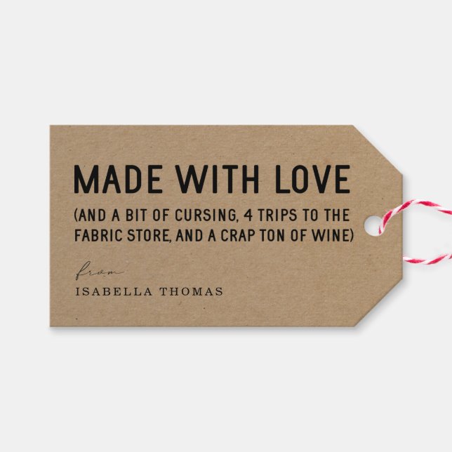 Funny Made med Kärlek Gift Märkre Presentetikett (Framsidan (Horizontal))
